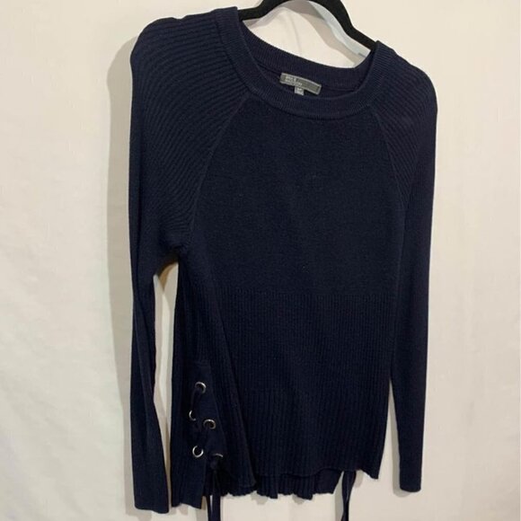 𝅺89TH & Madison navy sweater with silver gromets and lace up. Size small. - Picture 1 of 9